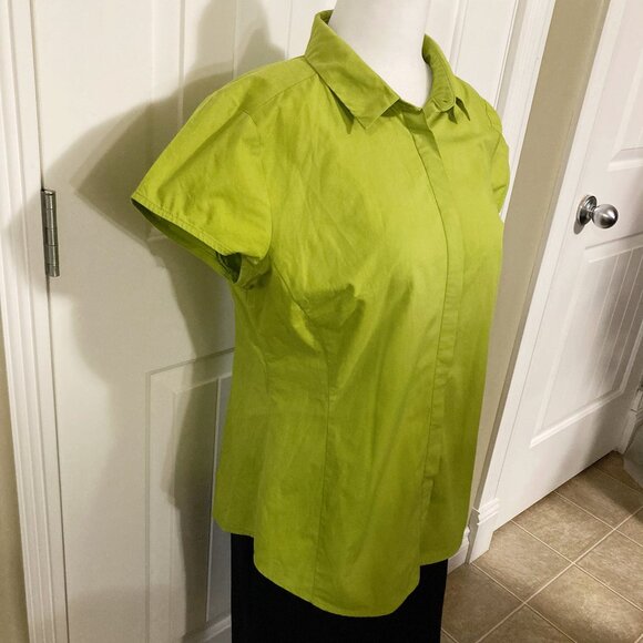 WORTHINGTON Chartreuse green short-sleeve button-down shirt MEDIUM LARGE blouse - Picture 5 of 14